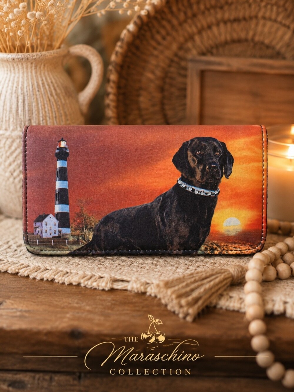 Black Lab Coastal Lighthouse Sunset Wallet | New